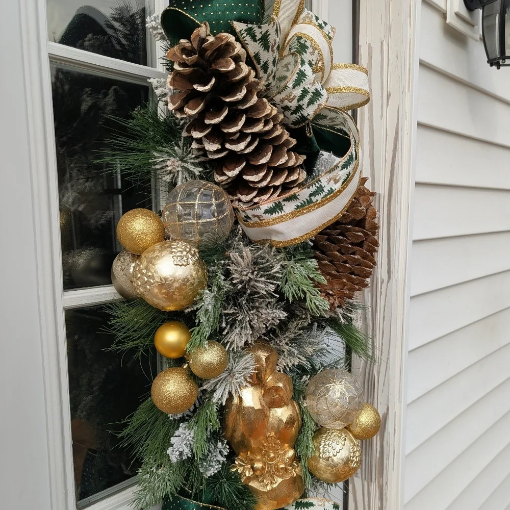 Elegant, Chic Emerald Green & Gold Door Swag